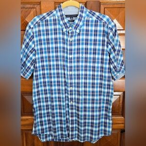 Tommy Hilfiger Men's Checkered Blue and White Shirt 100% Cotton